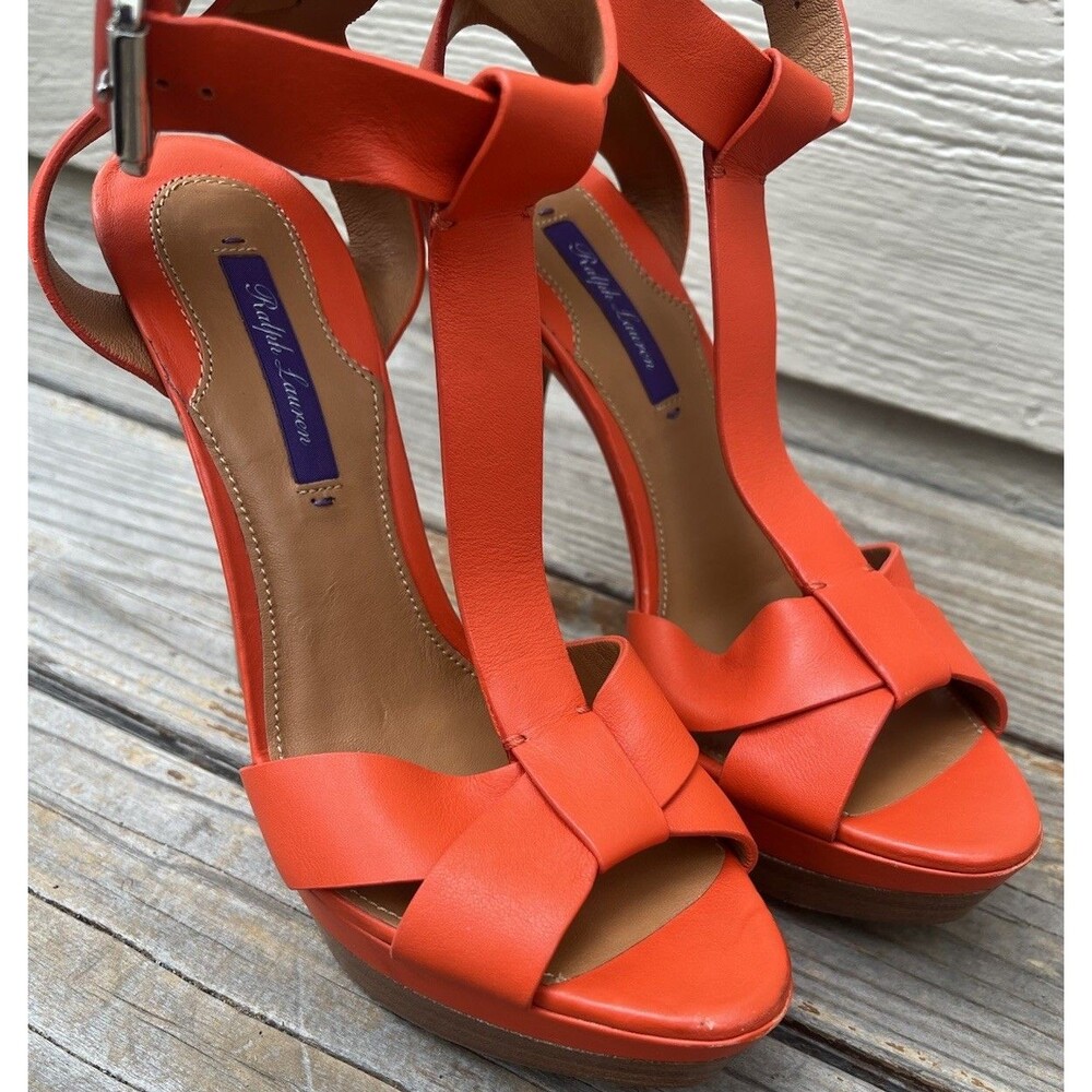 Ralph Lauren Purple Label Women’s 39.5 B Orange Leather 5" Heel Sandals Italy - Picture 2 of 15